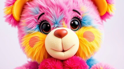 Obraz premium Colorful teddy bear with bright fur and a cheerful expression.
