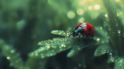 vibrant ladybug perched on green leaf, showcasing nature beauty