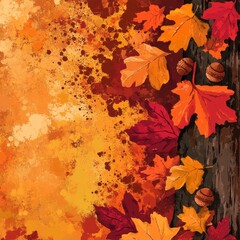 Fototapeta premium Autumn Leaves and Acorns on Wooden Surface