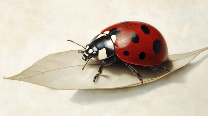 ladybug resting on leaf, showcasing its distinct black spots and vibrant colors