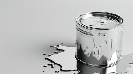 A paint can with a shiny silver lid on a clean white background 