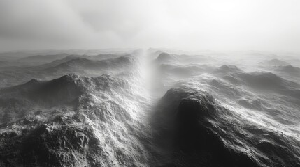 Monochromatic 8K Landscape Gray White Misty Mountains Surreal Hills Nature