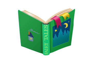 vector cartoon object illustration. Old open book of fairy tales. Bedtime stories. Clip art isolated on transparent background. Hand drown design element. Baby graphics concept. Story time. 
