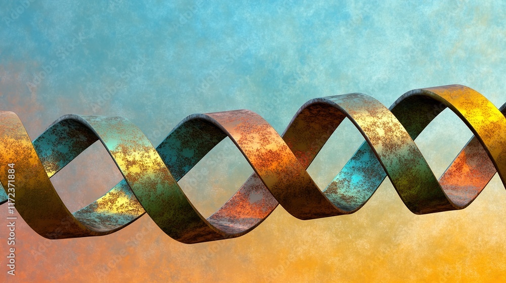 Poster abstract colorful twisted metallic ribbon on textured background