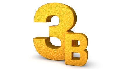 3B 3D isolated with gold shade Color on white background, 3D illustration Billion signs