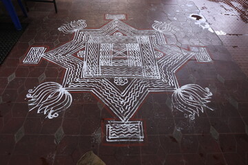 Traditional Kolam Designs, South Indian Culture, Indian Festival Backgrounds. Rangoli, Dots Kolam,...