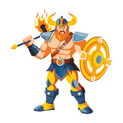 A flat illustration of nordic warrior with defending shield 

