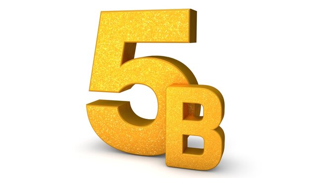 5B 3D isolated with gold shade Color on white background, 3D illustration Billion signs