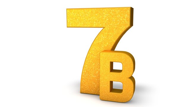 7B 3D isolated with gold shade Color on white background, 3D illustration Billion signs