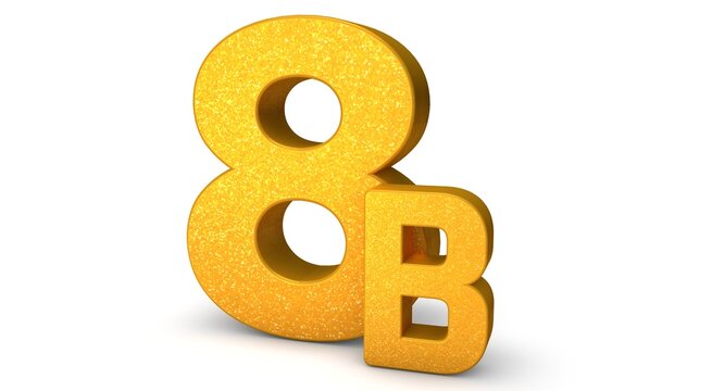 8B 3D isolated with gold shade Color on white background, 3D illustration Billion signs