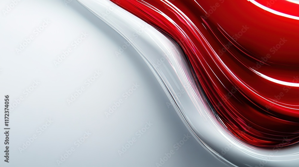 Poster abstract red and white curves flowing on smooth background