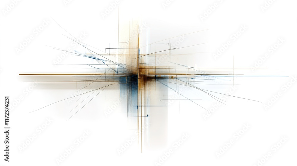 Poster abstract composition with lines and colors on white background