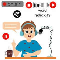 world radio day. World Radio Day concept vector Illustration idea for landing page template. little kids illustration vecator graphic of radio announcer is broadcasting live, perfect for international