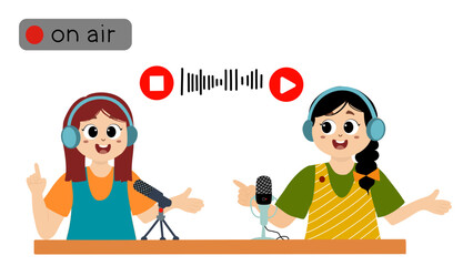 Fototapeta premium world radio day. World Radio Day concept vector Illustration idea for landing page template. little kids illustration vecator graphic of radio announcer is broadcasting live, perfect for international