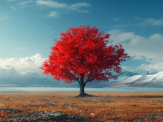 Majestic Red Autumn Tree Landscape 8K Ultra HD Nature Scenery