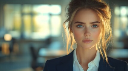 Fototapeta premium Confident young woman in a professional setting with natural lighting