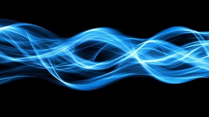Obraz premium Abstract Blue Light Waves Flowing Dark Background