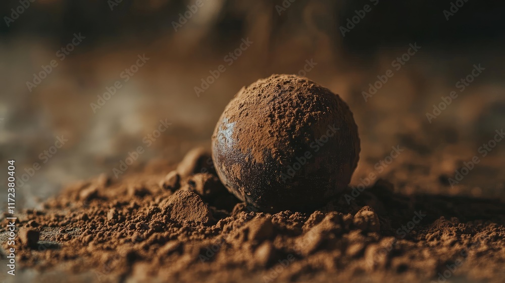 Aufkleber chocolate truffle coated in cocoa powder on a textured surface emphasizing richness and indulgence o
