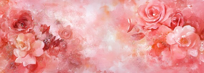 Fototapeta premium A dreamy pink watercolor wash with subtle sparkles, leaving space in the center for a romantic message