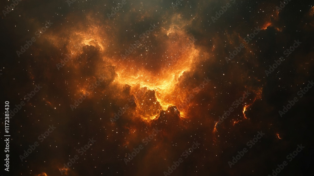 Poster stunning nebula cluster in deep space with vibrant colors and starry background ideal for science fi