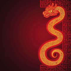 Fototapeta premium Chinese new year background. Vibrant red dragon design with intricate patterns on a dark background.