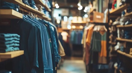 Digital Store Interior Showcasing Fashion Retail with Clothing Displays and Soft Lighting