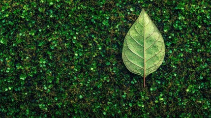 Green leaf on textured background of lush greenery showcasing nature's beauty and intricate details in a serene outdoor setting