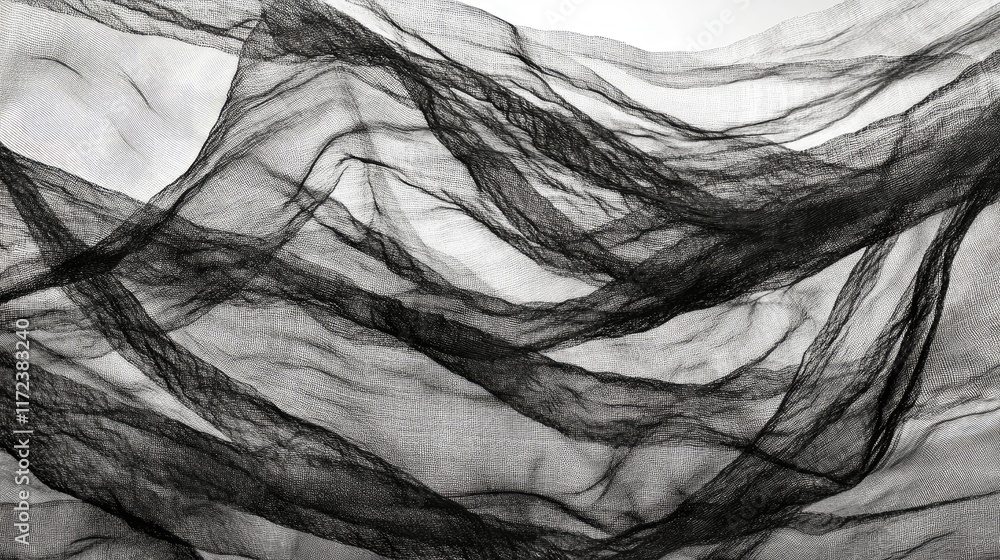 Aufkleber black sheer textile fabric texture with flowing patterns and delicate fibered details suitable for b