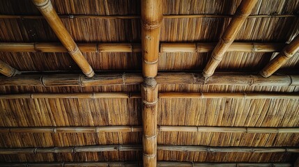 Bamboo Beam Ceiling Texture Rustic Interior Decor Eco Friendly Design Natural Wood Elements in Modern Architecture