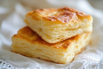Golden Brown Puff Pastry Squares Stacked High