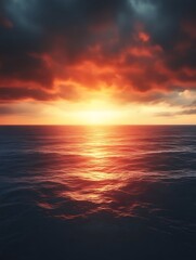 Obraz premium Fiery sunset over calm ocean. (1)
