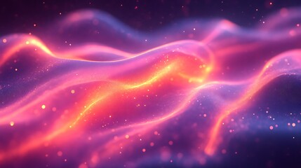 Fototapeta premium Abstract pink and orange glowing wave with particles.