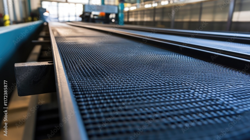 Poster conveyor belt in modern automated warehouse for high volume package distribution and efficient logis