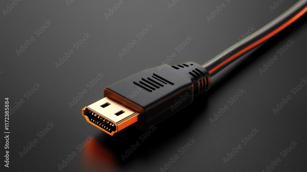 Poster close-up of a high-quality network cable connector against a dark background emphasizing technology 