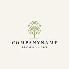 Tree leaf sun logo template vector illustration design