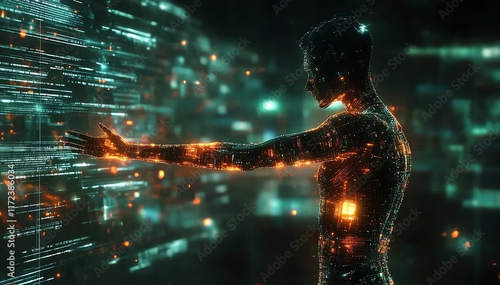 Poster ai humanoid with advanced digital features, representing artificial intelligence in a futuristic des