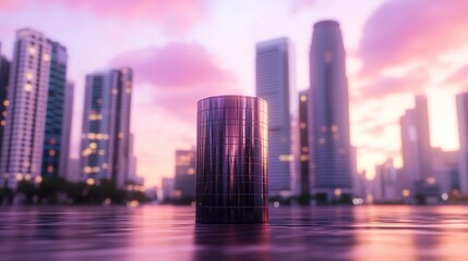 Obraz premium Modern City Skyline with Building Reflection at Sunset Colors