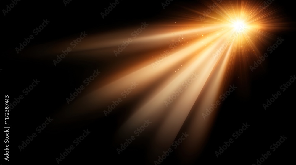 Poster bright light rays with soft glow and sparkling effect on black background