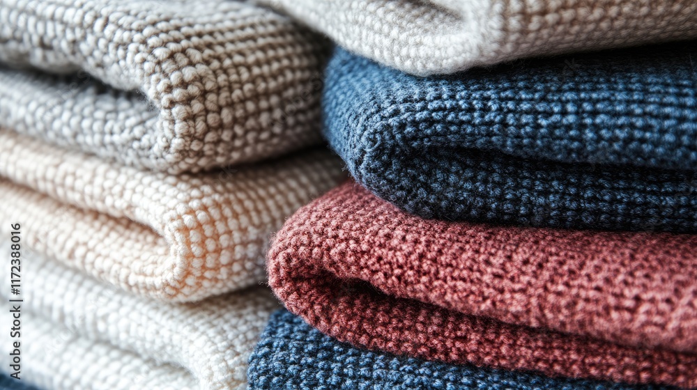 Poster neatly folded textured towels in various colors displayed in a closeup shot highlighting softness an