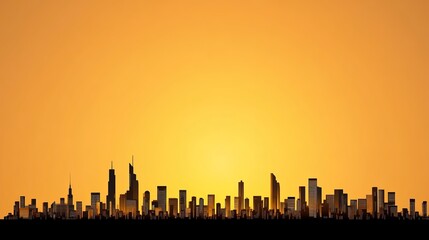 Urban skyline silhouette at sunset with vibrant orange backdrop
