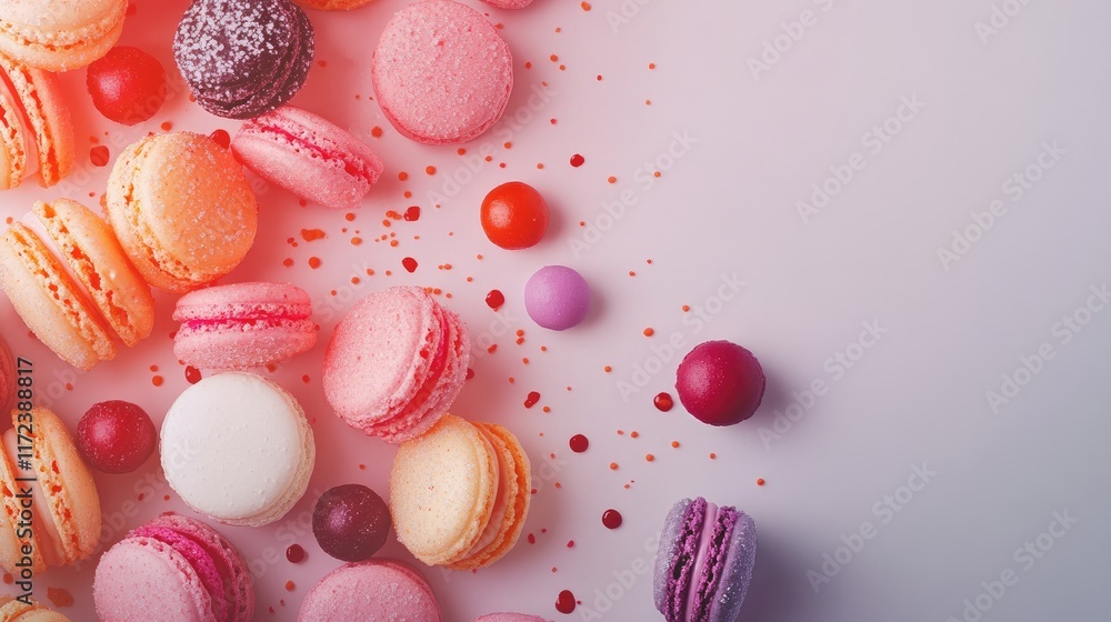 Poster colorful assortment of macaroons and candies on a pastel background creating a delightful and inviti