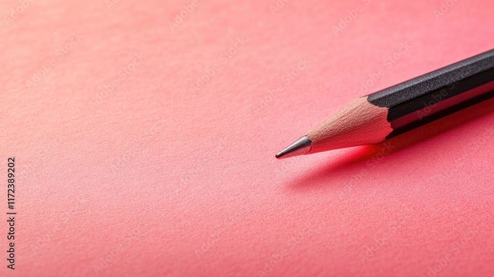 Poster pink textured paper background with a pencil for creative and artistic design projects