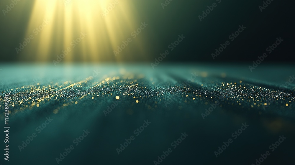 Poster glimmering surface with droplets and soft rays of light