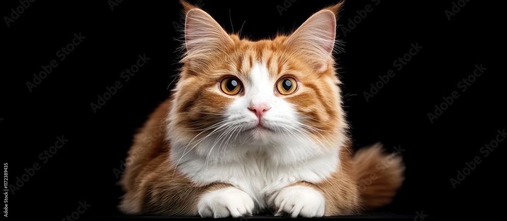 Poster Portrait of a striking red and white cat with captivating eyes highlighting its unique features and expressive personality against a dark background