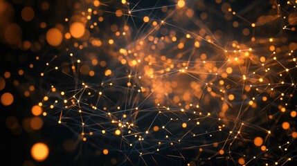 Obraz premium Abstract network connections with glowing particles in a dark background representing technology and social networking concepts