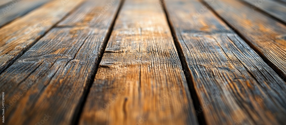 Poster close up of a textured wooden table surface with blurred background perfect for product displays or 