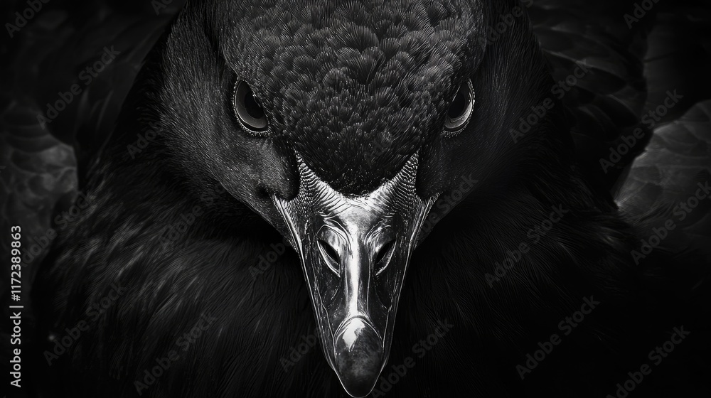 Poster majestic close-up of a pacific black duck showcasing intricate feather textures and intense gaze in 