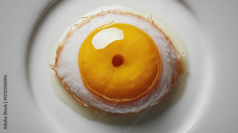 Poster overhead view of a perfectly cooked poached egg showcasing vibrant yolk and delicate white on a mini