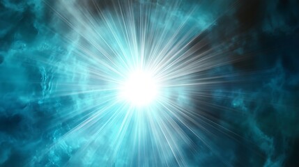 Obraz premium Bright light bursts through teal clouds.