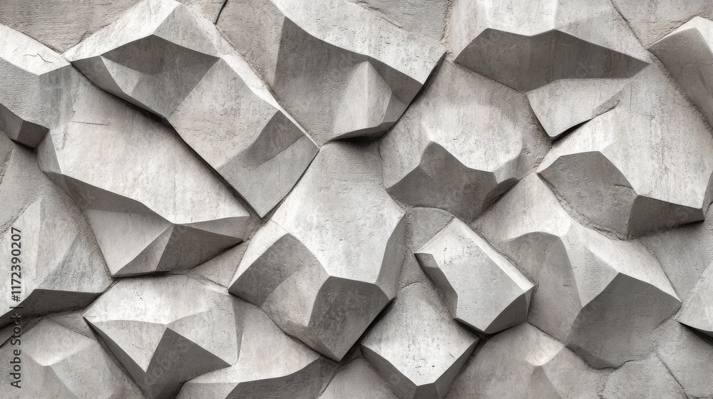 Poster geometric stone wall seamless texture with varied surface angles and shadows for architectural and d